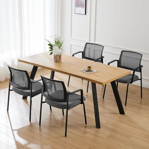 DUMOS Grey Stackable Arm Chairs with Mesh Back and Upholstered Fabric, Sturdy Metal Frame, Easy to Store and Use, Perfect for Indoor and Outdoor Spaces, 1 Chair