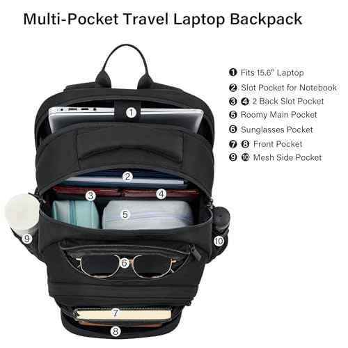 Hanke College Laptop Backpack Multi-Pocket, 18-Inch Large Travel Backpack for Men Women, Water Resistant College Bookbag for 15.6 Inch Laptop, Casual Daily Personal Item Size Airline Approved,Black