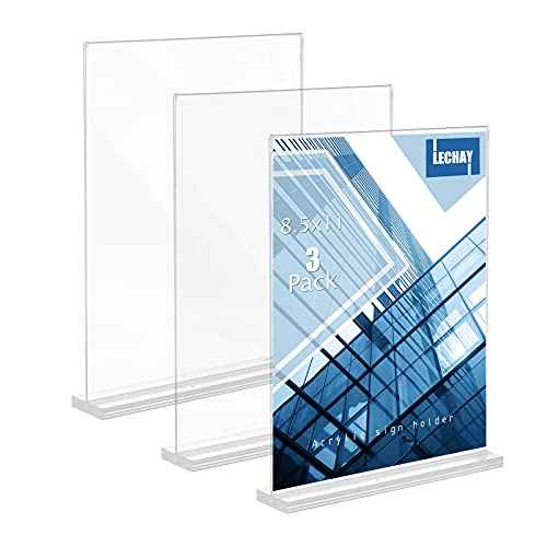 3 Pack Acrylic Sign Holder, 8.5 x 11 inches Clear Table Menu Desktop Display Stand Paper Holder Suitable for Restaurants, Office, Home, Store