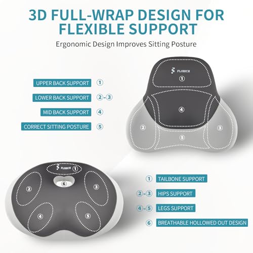 FLORICH Seat Cushion Lumbar Support Pillow for Office Chair, Car Lower Back Support, Ergonomic Desk Chair Pillow for Butt and Back Support of Memory Foam Seat Pad(Grey)