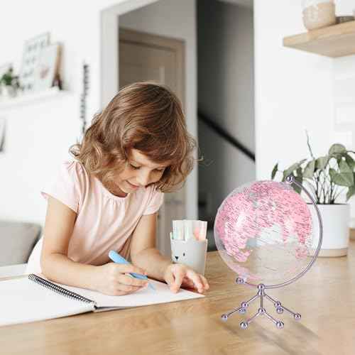 Decorative 8" Pink Earth Globe with Stand ? Rotating Desktop Map for Kids, Educational World Globe with Detailed Map for Home, Office, and Classroom