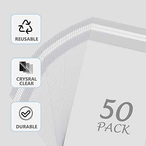 50 Pack Acid-Free Crystal Clear Sleeves Storage Bags for 18x24 Art Prints/Pictures/Photos/Framing Mat Mattes (Bag Size: 18 1/2" x24 2/5")