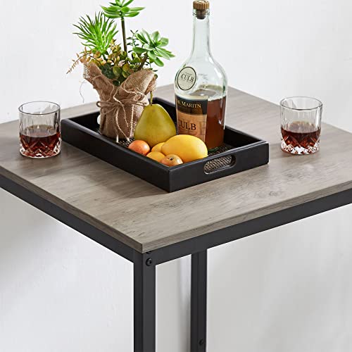 GNIXUU 3-Piece Grey Bar Table Set with Footrest, 23.62" Square Table & 12.6" Bar Stools