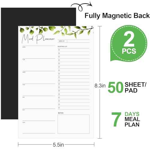 Joyberg 2 PCS Weekly Meal Planner Magnetic for Fridge 8.3x5.5¡±, Undated Weekly Meal Planner and Grocery List Tearable Shopping List, Magnetic Menu Planner for Fridge for Weekly Plan - 50 Pages/Book