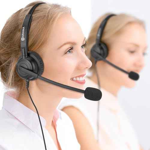 Arama Upgraded Yealink Phone Headset with Microphone Noise Cancelling, RJ9 Office Telephone Headsets Compatible with Yealink T20P T21P T26P T23G T46G T48G Avaya 1608 9608 9611 Grandstream (A600Y1)