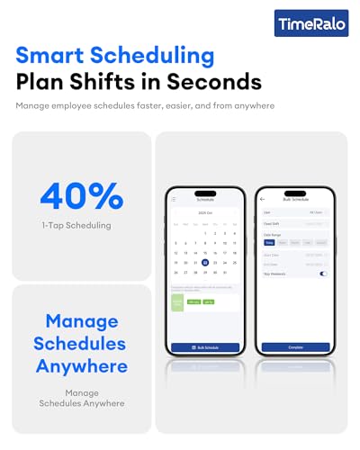 Cloud Time Clock for Small Business - Remote Access, Auto Report, Blue-White