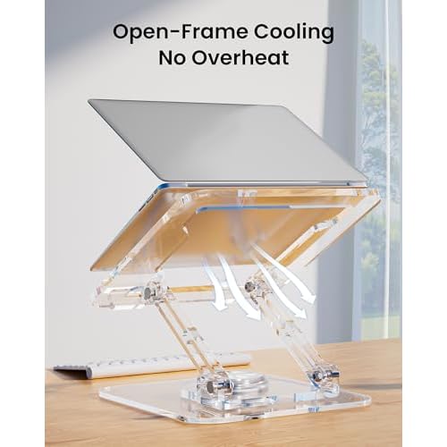 Laptop Stand for Desk - Adjustable, Foldable Clear Acrylic Riser with 360¡Æ Rotating Base, Ergonomic Laptop Holder for MacBook Pro/Air & 10-16¡± Notebooks