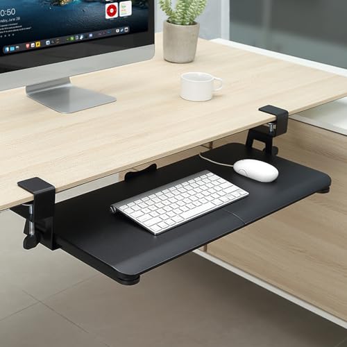 Keyboard Tray Under Desk, Slide Out Computer Keyboard & Mouse Tray with C Clamp-on Mount Easy to Install,30" W£¨Including Clamps£© X 12" D Large Size,Black