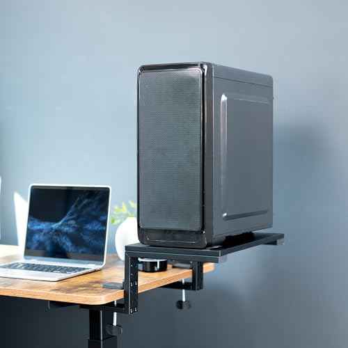 VIVO Clamp-on 15 inch Desk Extension Shelf for Gaming Devices, Ergonomic Computer Monitor and Laptop Riser, Printer Stand, Versatile with Freestanding Feet Included, Desktop Organizer, DESK-SHELF15B