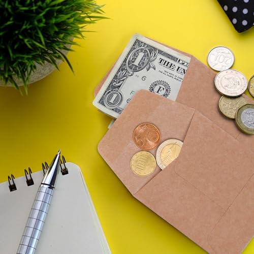 Tuhangcc 100 Pack Small Coin Envelopes 3.15 x 3.55 in Heavy Duty Kraft Self-Adhesive