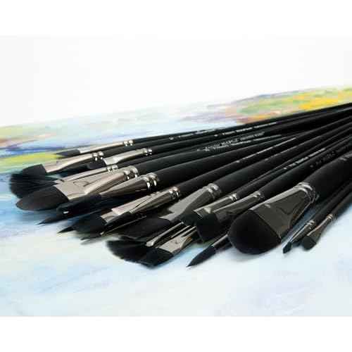 Black Swan Synthetic Red Sable Paint Brushes Flat Set of 5 - Professional Quality Long Handle Paint Brushes for Oil, Heavy Body Media and Acrylic - Artists of All Levels