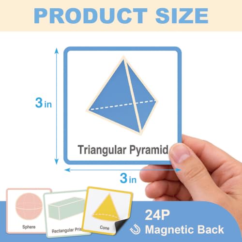 Jianwen 3D Shapes Magnetic Flash Cards Set of 24, Colorful Geometry Nets for Classroom Learning