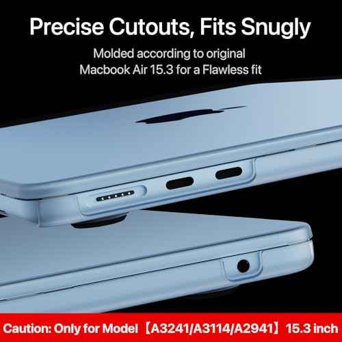 for MacBook Air 15 inch Case M4 M3 M2 2025 2024 2023 [Official SkyBlue] [100% Match Official Color] Protective Hard Shell Matte Cover for Laptop A3241 A3114 A2941 - Sky Blue Clear