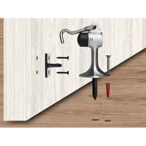 QCAA Solid Brass Door Stop, 3-15/16" Height, Satin Chrome, Made in Taiwan, 2 Pack