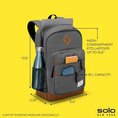 Solo New York Laptop Backpack for Women & Men -Carry On Bookbag for Travel & Work, Lightweight Bag, Side Mesh Pockets, Fits 15.6" Computer - Re:Fresh, Grey