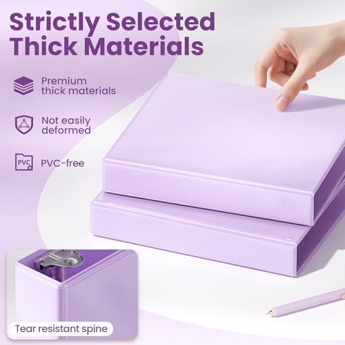 SUNEE 1 Inch Light Purple D Ring Binder 3-Ring PVC-Free 8.5x11 Inch, 1 Pack