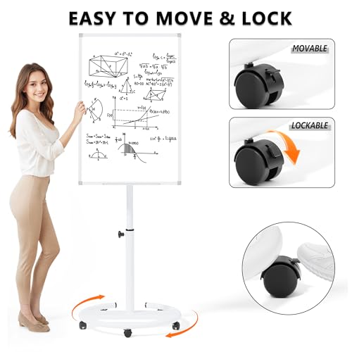 Height Adjustable Mobile Whiteboard with Circular Stand, 36x24 Inch Magnetic Dry Erase Board for Classroom & Office