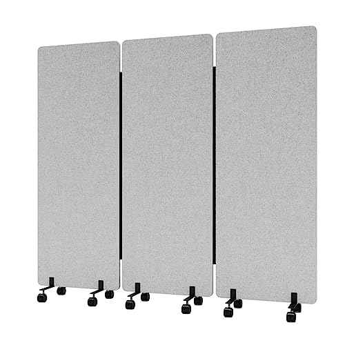 Soundproof Room Divider with Wheels, 66in Office Dividers for Sound Proofing & Reducing, 3 Panel Sound Proof Dividers for Office Partitions Portable Temporary Wall Acoustic Wall Divider£¬Light Grey