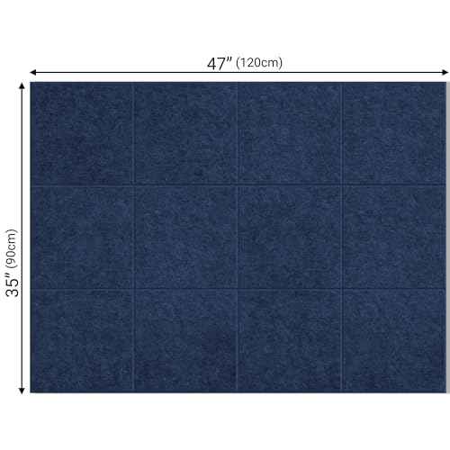 AKTOP Cork Board Bulletin Board 47"x35", 12 Pack Removable Felt Cork Board Tiles for Wall, Large Corkboard Notice Pin Board for Office, School & Home, 48 Safe Adhesive Tabs, 20 Push Pins, Dark Blue