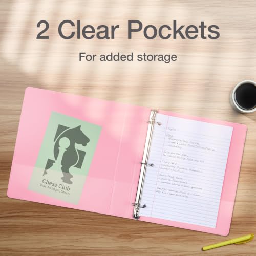 Oxford Pink 1 Inch 3 Ring Binder - Holds 225 Sheets, 2 Pockets, Customizable Cover