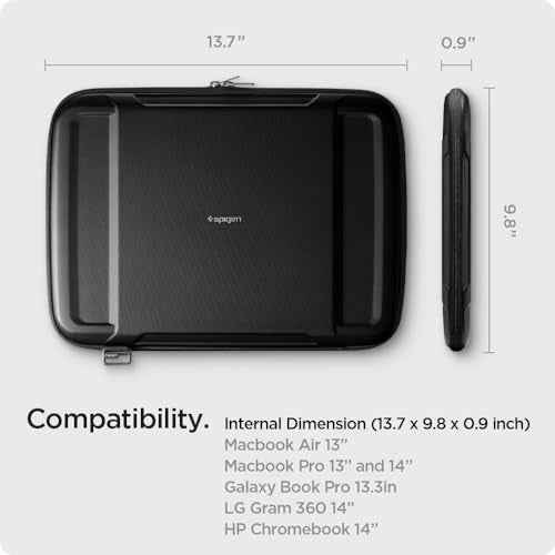 Spigen Rugged Armor Hard Shell Laptop Sleeve Pouch Compatible with MacBook Air 13 Inch, MacBook Pro 14 Inch M3 & M2 Series, and 13-14 inch laptops - Black