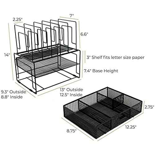 BLU MONACO Black Desk Organizer with File Sorters & Drawer ? Workspace Storage Rack for Office Supplies & Files