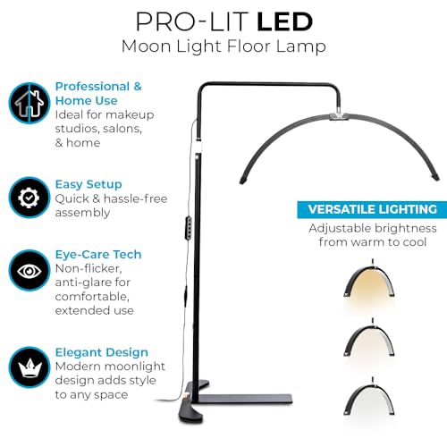 Existing Beauty LED Lash Light ? Half Moon Floor Lamp with Adjustable Brightness ? Professional Esthetician Light for Eyelash Extensions, Lash Techs & Beauty Artists