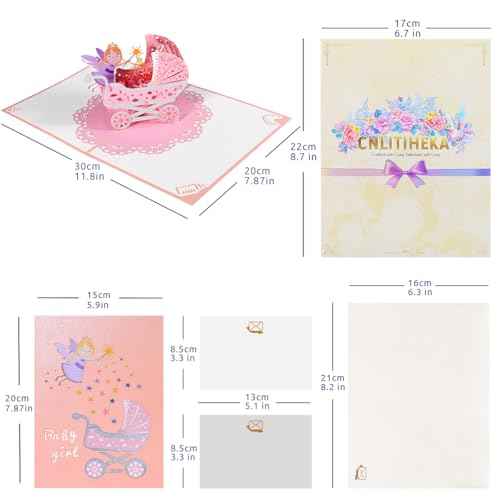 New Baby Pop Up Card for Girls, Welcome New Baby Cards, for Baby Shower, Newborn, Congratulations.
