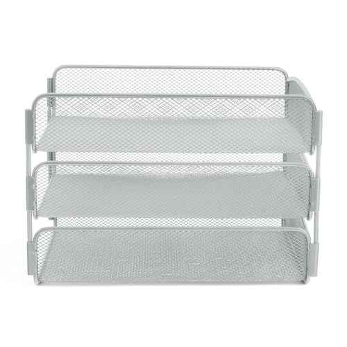 Safco Onyx Desktop Organizer, 3-Tier Paper Tray, Durable Steel Mesh Construction,Silver