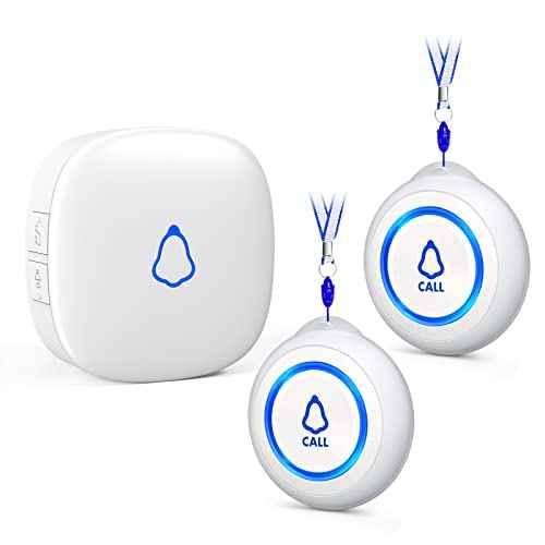 Wireless Caregiver Pager, Medical Alert Systems with 2 Call Buttons and 1 Receiver for Seniors/Elderly at Home, Emergency Panic SOS Call Bell, Nurse Calling & Patient Assistance Alert