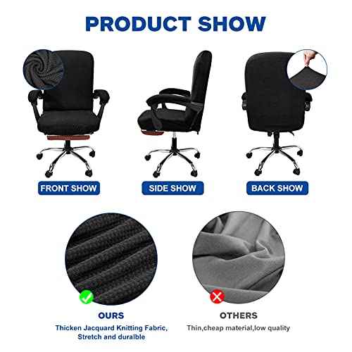 NeColorLife Stretchable Office Chair Cover with Armrest Covers - Zippered High Back Seat Cover for Extra Large Executive Desk Chairs,Big Tall Man (X-Large Size, Black)