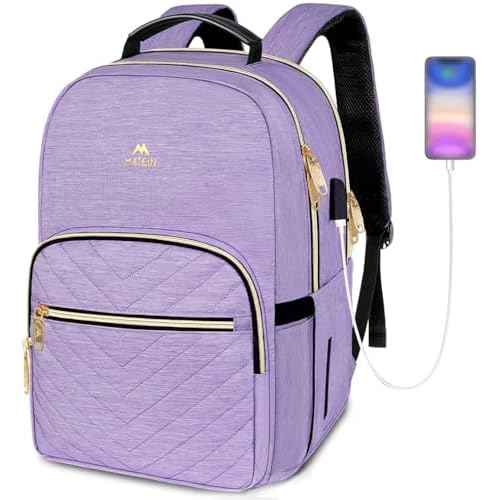 MATEIN 17 Inch Laptop Backpack, Womens Travel Laptop Backpack, Large Water Resistant College Teacher Nurse Work Bag Lightweight Daypack Computer Bagpack with USB Charging Port, Light Purple