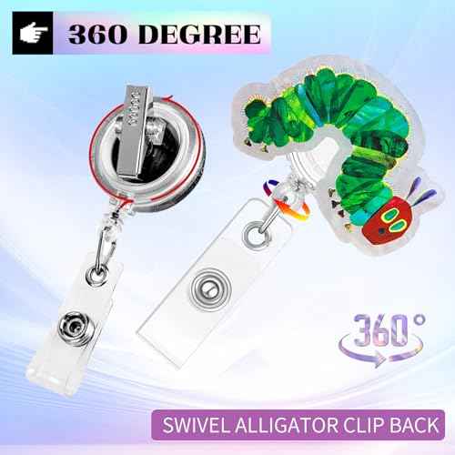 The Very Hungry Caterpillar Badge Reel, Funny Badge Reels Retractable, Name Badge Holder Reel ID Clip, Cute Animal Pediatric Decorative for RN LPN CNA MA Medical Worker Teacher Nurse Badge Accessories