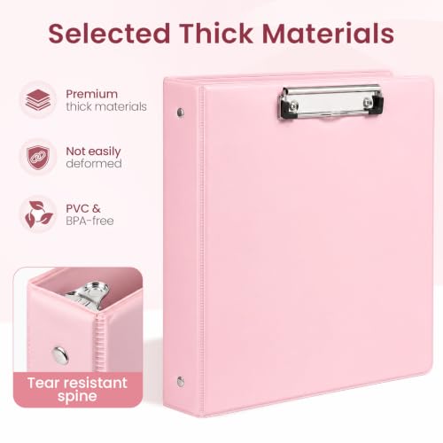 Sooez 3-Ring Binder Clipboard with Storage & 5-Tab Dividers - Pink, 1 Inch