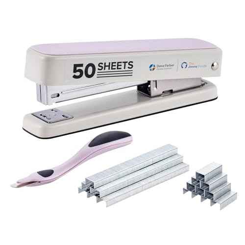 Bostitch Titan Heavy Duty Metal Stapler, 50 Sheet Capacity with 1250 Staples and Ergonomic Staple Remover, Jam Free Stapling, Full Strip Stapler for Desk, Office and Classroom, Pink & White