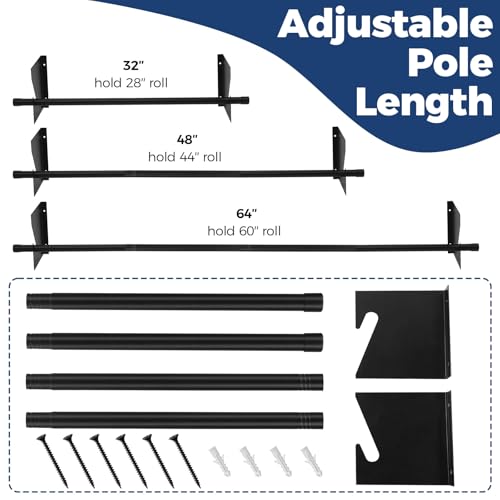 Hezaosth Heavy Duty Adjustable Wall Mount Paper Roll Holder Vinyl Label 28-60" - Listing 1