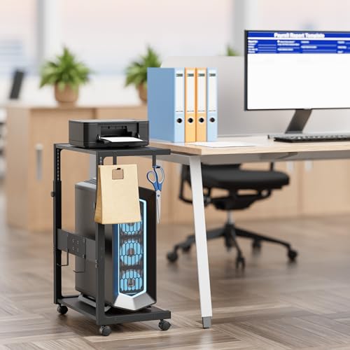 Jane Eyre Large Computer Tower Stand with 2 USB & 2 AC Outlets, 10-Level Height Adjustable
