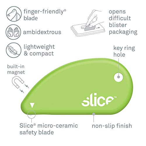 Slice 00200 Safety Cutter with Microscopic Ceramic Blade - Single, Finger-Friendly, Non-Slip, Magnet, Ambidextrous