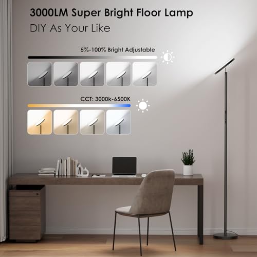 Floor Lamps for Living Room, 32W 3000LM Super Bright LED Torchiere Floor Lamp with Remote & Touch Control, 69" Tall Standing Lamp with 350¡ÆRotating Head for Reading Office Bedroom