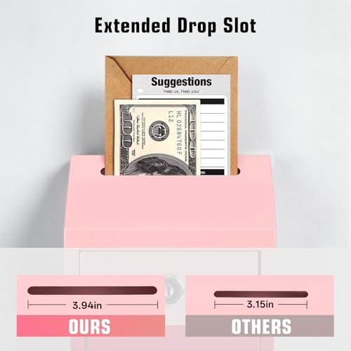 Sumerfnt Pink Locking Cash Box with Slot, Wall Mount, 4 Keys – Outdoor/Indoor Donation Box