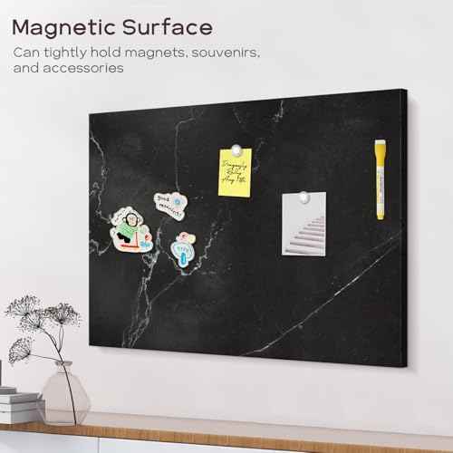 Dry Erase Board for Wall, 24'' x 18'' Decorative Magnetic Magent Board, White Board, Display Board for Home Office Decor - Black Marble