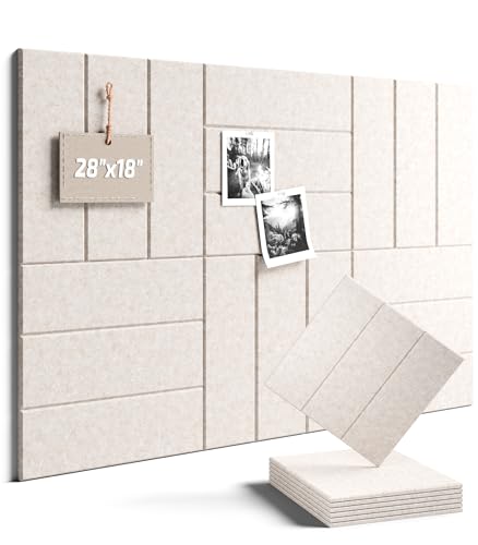 Fluxynara 28" X 18" Oatmeal Felt Bulletin Board Tiles - Bold Stripe, Modular Wall Decor