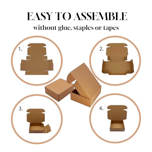 KIAECHWU 8x5x2 Inch Brown Corrugated Shipping Boxes 50 Pack - Eco-Friendly Mailers for E-Commerce