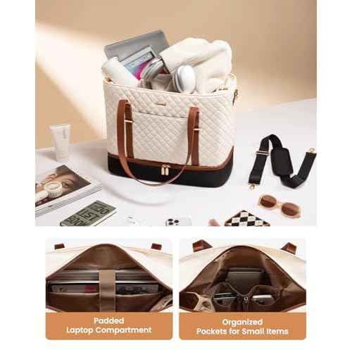 LOVEVOOK Lunch Tote Bag for Women, 15.6 Inch Laptop Work Bag With Lunch Compartment & Large Cup Holder, Lightweight Work Briefcase for Travel, Bussiness, Teacher