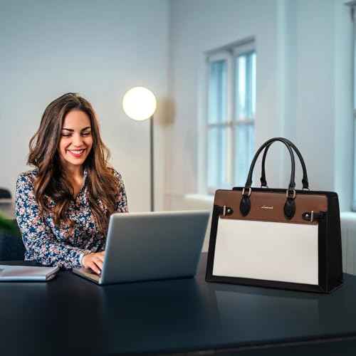 LOVEVOOK Laptop Bag for Women 15.6 Inch Work Tote, Business Computer Briefcase, Waterproof PU Leather Tote Bag for Teacher, Office Shoulder Tote Purse