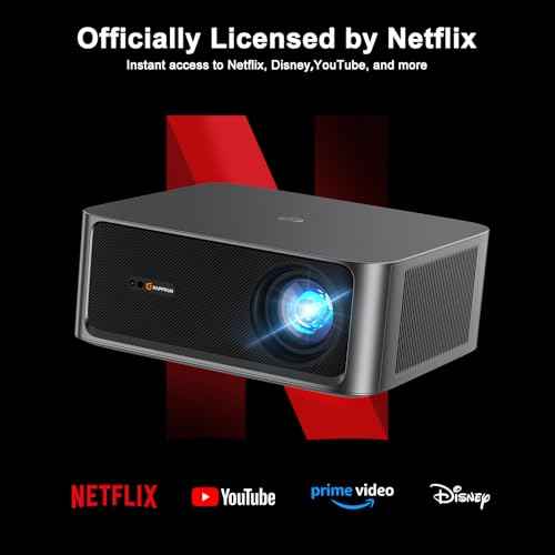 2500 ANSI Lumen Official Netflix Licensed 4K UHD Smart Projector, HAPPRUN Home Theater with Dolby Audio, Wi-Fi 6 & Bluetooth 5.2, Built-in Streaming Apps, Works with Smartphones, Indoor & Outdoor Use