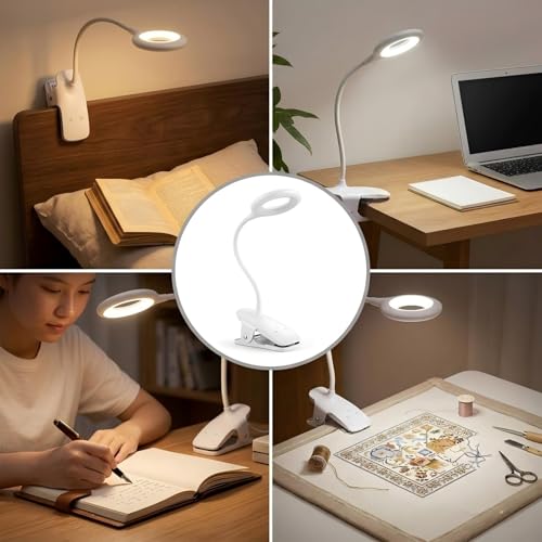 Rechargeable Clip-On Reading Light with 3 Color Modes & Adjustable Neck