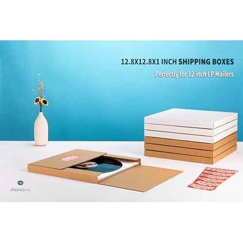 12" Vinyl Record Shipping Boxes, 12.8"L x 12.8"W x 1"D, Easy-Fold, Multi-Depth LP Mailers with Fragile Stickers, Brown, 15 Pack