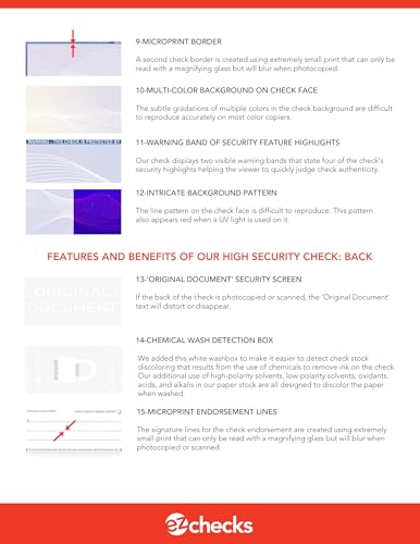 EZ Checks High Security Check Paper 250 Sheets with Hologram & 20 Features - Check at Top, QuickBooks Compatible (Blue/Maroon)