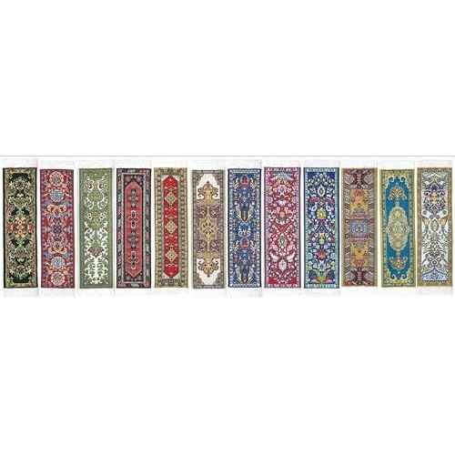Oriental Carpet Rug Bookmark - Collection of 12 - Turkish Style - Beautiful, Elegant, High Quality, Woven Cloth Fabric Bookmarks! Best Gifts for Men Women Adults Teens Teachers & Librarians